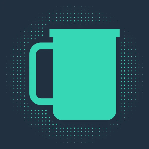 Tasse à café vert icône plate isolée sur fond bleu. Une tasse de thé. Café chaud. Cercle abstrait points aléatoires. Illustration vectorielle — Image vectorielle