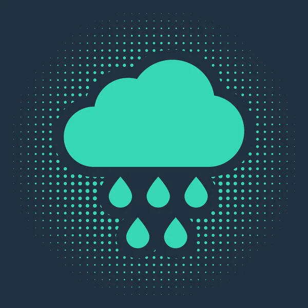 Зеленый с иконой дождя на синем фоне. Осадки дождевых облаков с капельками дождя. Абстрактные круговые случайные точки. Векторная миграция — стоковый вектор
