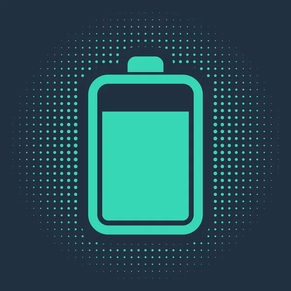 Icono de batería verde aislado sobre fondo azul. Puntos aleatorios de círculo abstracto. Ilustración vectorial — Vector de stock