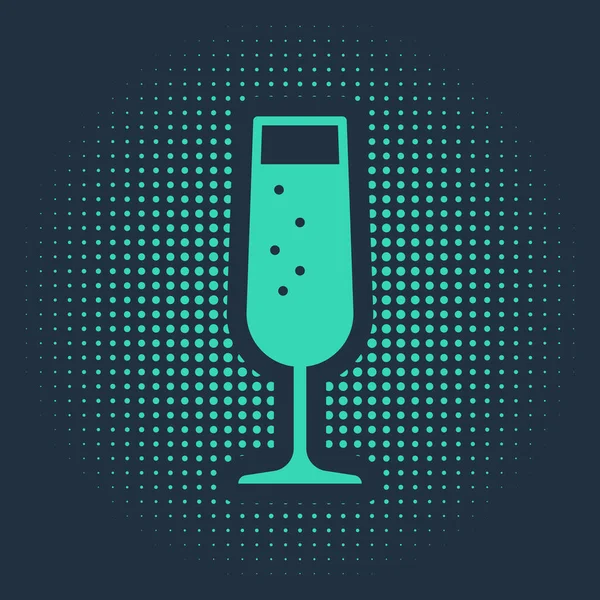 Green Glass of champagne icon isolated on blue background. Abstract circle random dots. Vector Illustration — Stock Vector