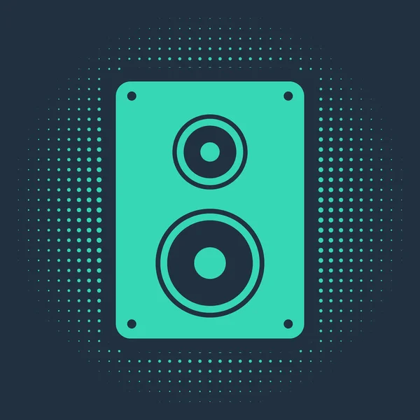 Ікона динаміка Green Stereo ізольована на синьому фоні. Звукові системні динаміки. Музична ікона. Музична колонка - бас-обладнання. Абстрактне коло випадкових точок. Векторний приклад — стоковий вектор