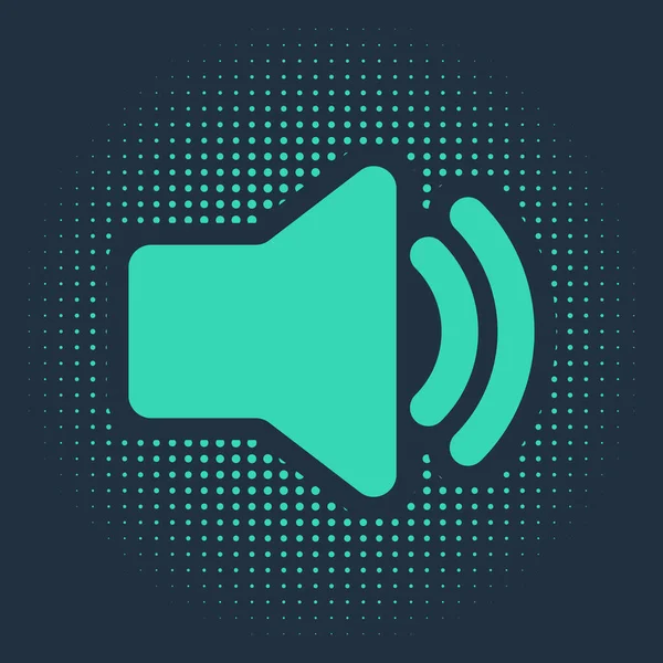 Green Speaker volume icoon - audio voice sound symbool, media muziek icoon geïsoleerd op blauwe achtergrond. Abstracte cirkel willekeurige stippen. Vector Illustratie — Stockvector