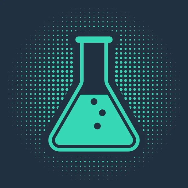Grön provrör och kolv - kemisk laboratorietest ikon isolerad på blå bakgrund. Abstrakt cirkel slumpmässiga prickar. Vektor Illustration — Stock vektor