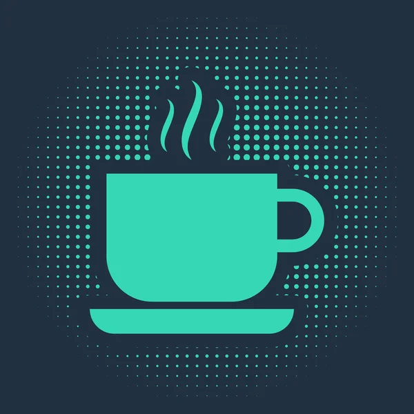 Icône tasse de café vert isolé sur fond bleu. Une tasse de thé. Café chaud. Cercle abstrait points aléatoires. Illustration vectorielle — Image vectorielle