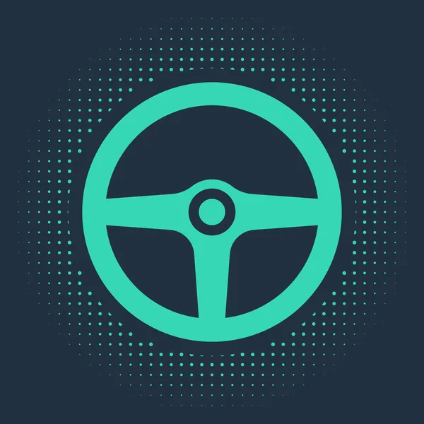 Zöld kormánykerék ikon elszigetelt kék háttérrel. Autó kerék ikon. Absztrakt kör véletlenszerű pontok. Vektorillusztráció — Stock Vector