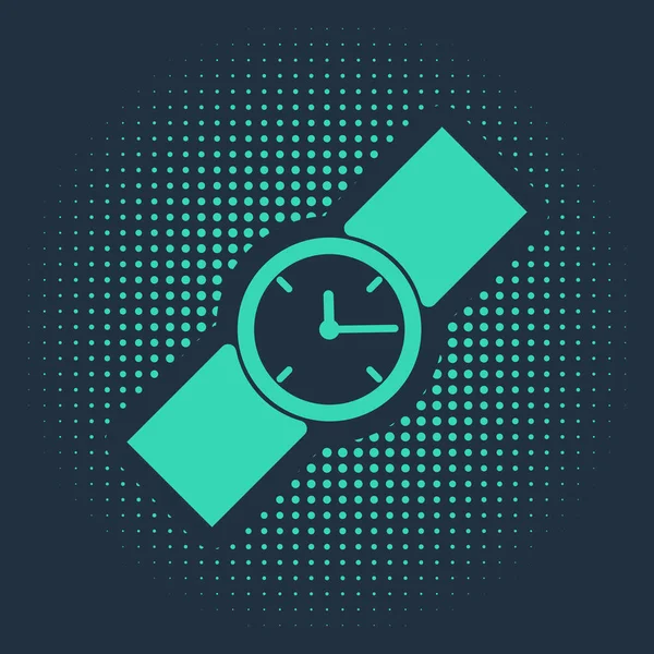 Green Wrist ρολόι εικονίδιο απομονώνονται σε μπλε φόντο. Εικονίδιο ρολογιού χειρός. Αφηρημένες τυχαίες τελείες. Εικονογράφηση διανύσματος — Διανυσματικό Αρχείο