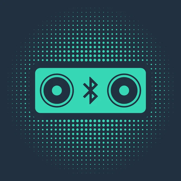 Green Bluetooth speakers icon isolated on blue background. Bluetooth stereo speaker. Abstract circle random dots. Vector Illustration — Stock Vector