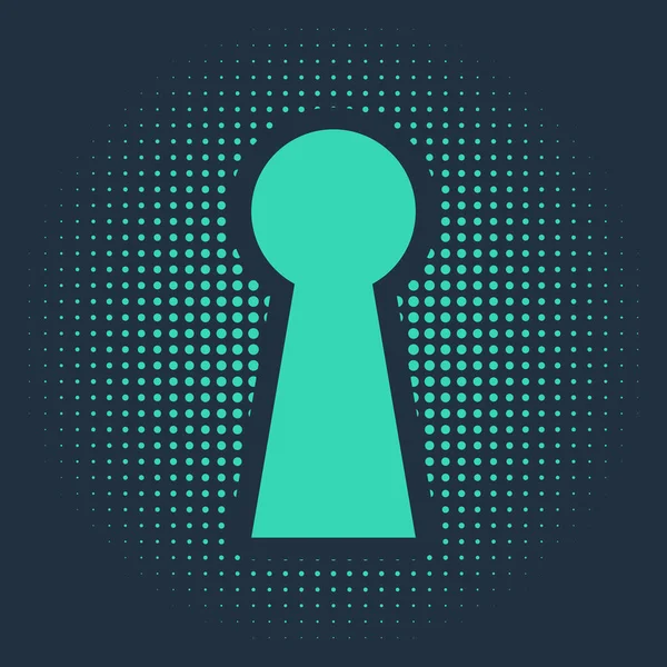 Grünes Schlüsselloch-Symbol isoliert auf blauem Hintergrund. Schlüssel zum Erfolg. Schlüsselloch drückt das Konzept von Rätsel, Geheimnis, Sicherheit, Sicherheit aus. abstrakte Kreis zufällige Punkte. Vektorillustration — Stockvektor