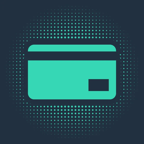 Grönt kreditkort ikon isolerad på blå bakgrund. Betalning online. Kontantuttag. Finansiella transaktioner. Köptecken. Abstrakt cirkel slumpmässiga prickar. Vektor Illustration — Stock vektor