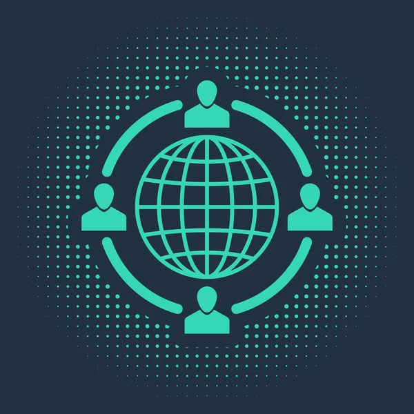 Yeşil Dış kaynak konsepti ikonu mavi arkaplanda izole edildi. İşbirliği işareti. Takım çalışması ve yatırım yapma fikri. Soyut çember rastgele noktalar. Vektör İllüstrasyonu