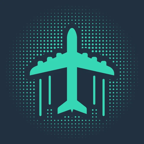 Zöld sík ikon elszigetelt kék háttérrel. Repülő repülő ikon. Repülőgép jel. Absztrakt kör véletlenszerű pontok. Vektorillusztráció — Stock Vector