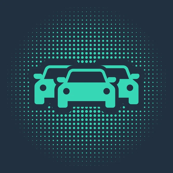 Gröna bilar ikon isolerad på blå bakgrund. Abstrakt cirkel slumpmässiga prickar. Vektor Illustration — Stock vektor