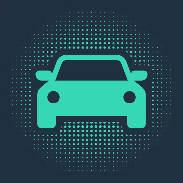 Icono coche verde aislado sobre fondo azul. Puntos aleatorios de círculo abstracto. Ilustración vectorial — Archivo Imágenes Vectoriales