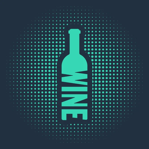 Grüne Flasche Wein Symbol isoliert auf blauem Hintergrund. Schriftzug Flasche Wein. abstrakte Kreis zufällige Punkte. Vektorillustration — Stockvektor