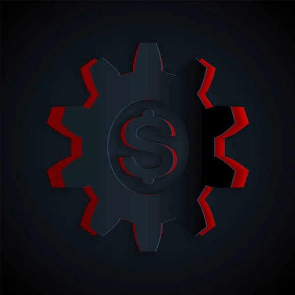 Papir cut Gear med dollar symbol ikon isoleret på sort baggrund. Business og finansiering konceptuelt ikon. Papirkunst stil. Illustration af vektor – Stock-vektor