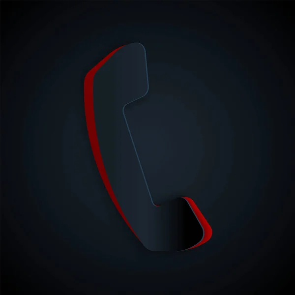 Papiergeschnittenes Telefonhörer-Symbol isoliert auf schwarzem Hintergrund. Telefonzeichen. Papierkunst. Vektorillustration — Stockvektor