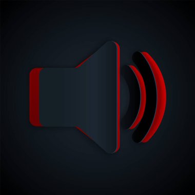 Kağıt kesimi Hoparlör ses simgesi - ses ses sembolü, ortam müzik simgesi siyah arkaplanda izole. Kağıt sanatı tarzı. Vektör İllüstrasyonu