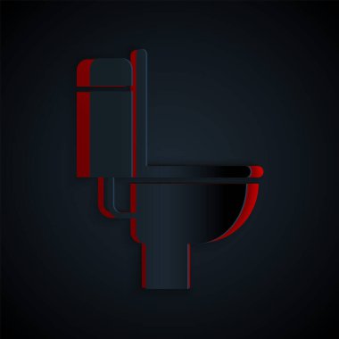 Kağıt kesiği klozet ikonu siyah arka planda izole edilmiş. Kağıt sanatı tarzı. Vektör İllüstrasyonu