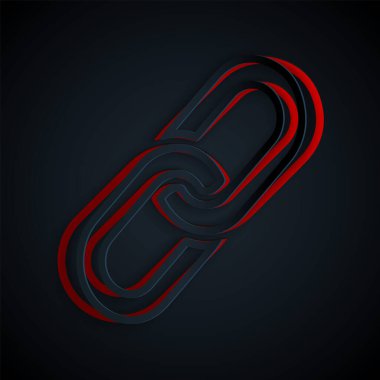 Kağıt kesiği Zincir bağlantısı simgesi siyah arkaplanda izole edildi. Bağlantı bekar. Kağıt sanatı tarzı. Vektör İllüstrasyonu