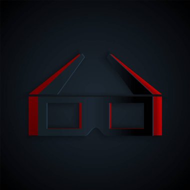 Kağıt kesiği, siyah arkaplanda izole edilmiş 3 boyutlu sinema gözlüğü simgesi. Kağıt sanatı tarzı. Vektör İllüstrasyonu