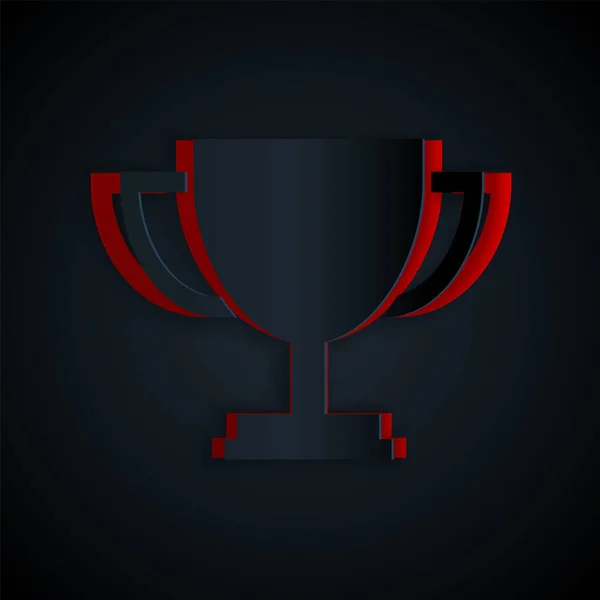 Pokal-Ikone in Papierform isoliert auf schwarzem Hintergrund. Auszeichnungssymbol. Meisterpokal. Papierkunst. Vektorillustration — Stockvektor