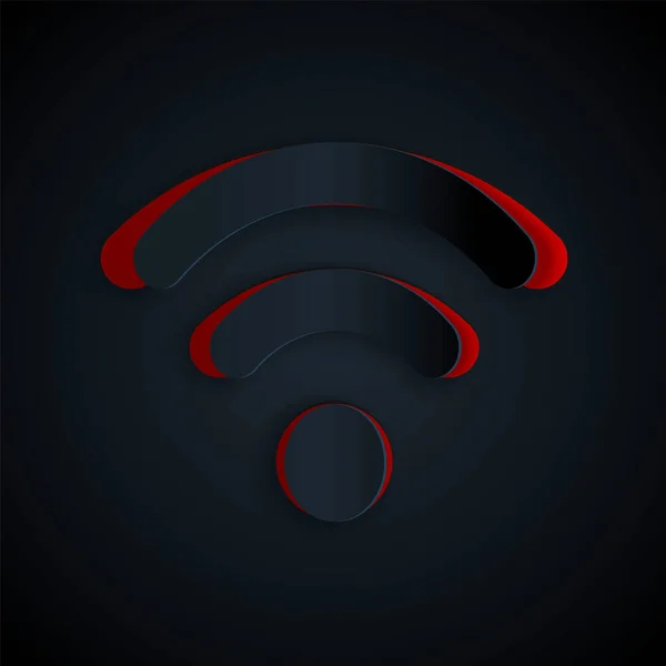 Papier coupé Wi-Fi icône de symbole de réseau Internet sans fil isolé sur fond noir. Style art du papier. Illustration vectorielle — Image vectorielle
