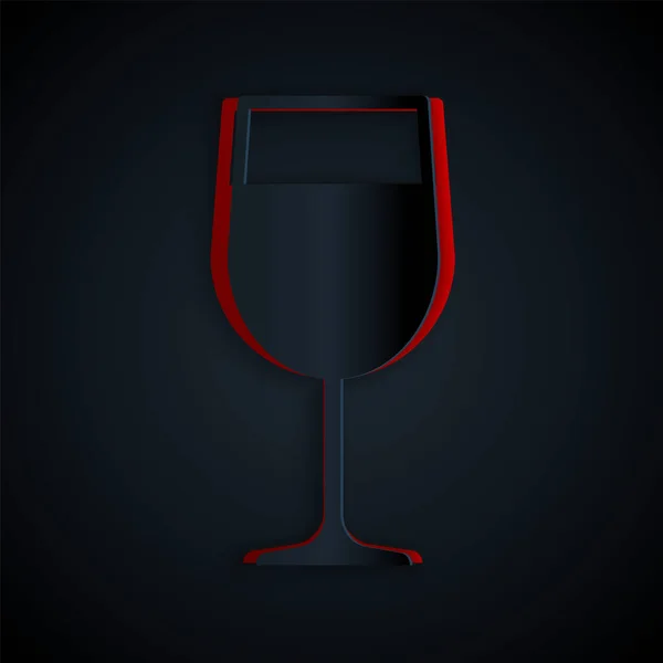 Carta tagliata icona di vetro del vino isolato su sfondo nero. Icona del bicchiere da vino. Simbolo del calice. Segnale vetreria. Stile cartaceo. Illustrazione vettoriale — Vettoriale Stock