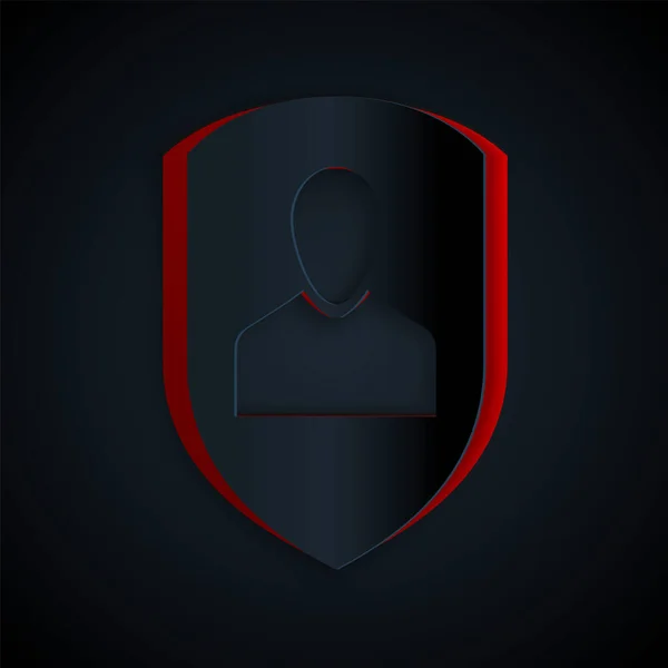 Paper cut User protection icon isolated on black background. Secure user login, password protected, personal data protection, authentication icon. Paper art style. Vector Illustration — ストックベクタ