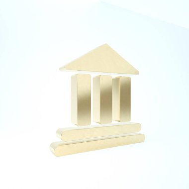 Gold Bank binası simgesi beyaz arkaplanda izole edildi. 3d illüstrasyon 3B canlandırma