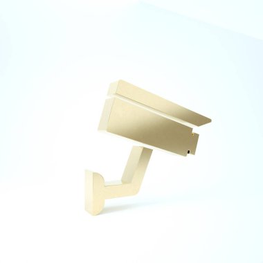 Altın güvenlik kamerası simgesi beyaz arkaplanda izole edildi. 3d illüstrasyon 3B canlandırma