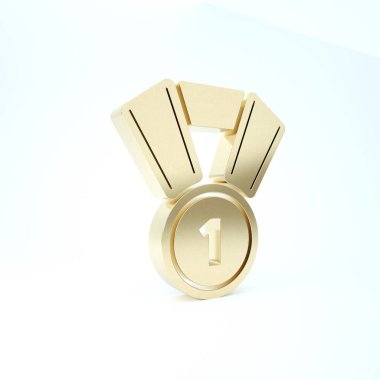 Altın Madalya ikonu beyaz arkaplanda izole edilmiş. Kazanan sembol. 3d illüstrasyon 3B canlandırma