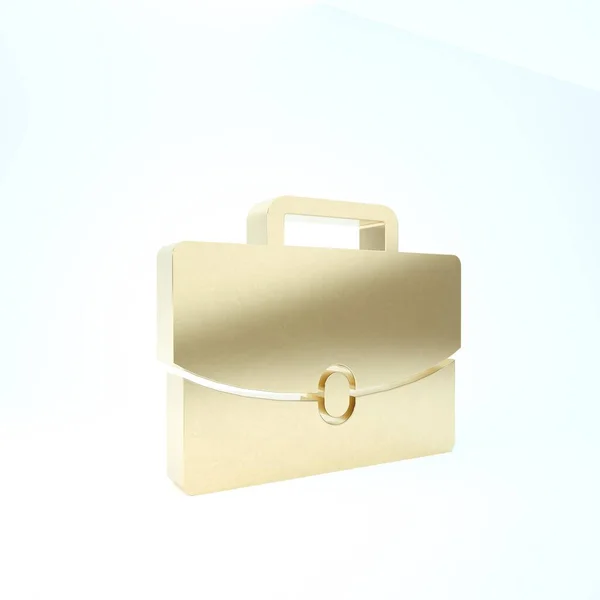 Gold Briefcase icon isolated on white background. Business case sign. Business portfolio. 3d illustration 3D render — Stock Photo, Image