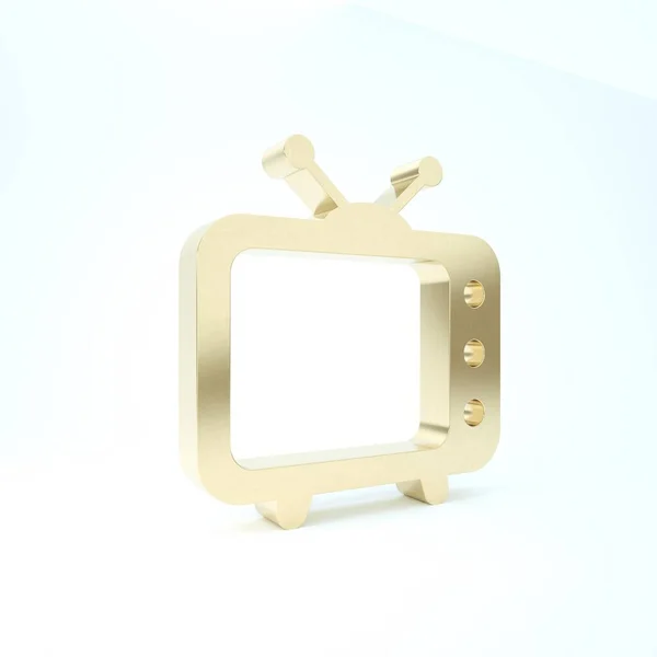 Beyaz arkaplanda izole edilmiş altın televizyon simgesi. Televizyon tabelası. 3d illüstrasyon 3d canlandırma — Stok fotoğraf