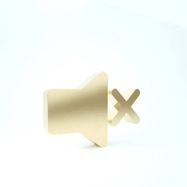 Złota ikona głośnika wyciszona na białym tle. Brak ikony dźwiękowej. Wyłączony symbol głośności. Ilustracja 3D 3D renderowania — Zdjęcie stockowe