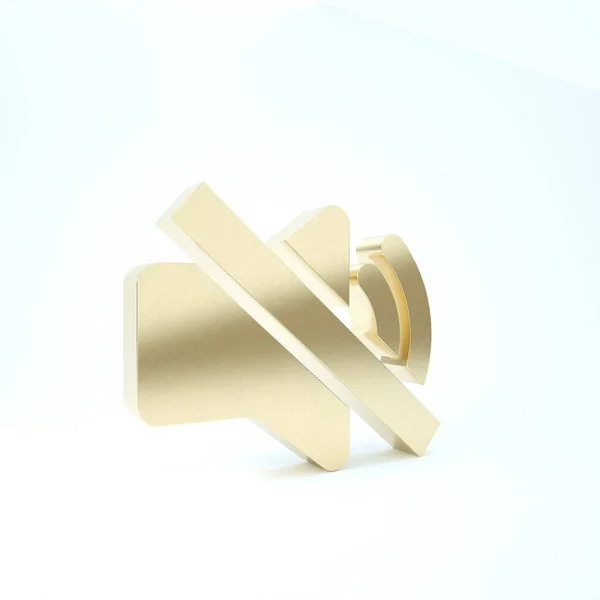 Gold Speaker mute icon isolated on white background. No sound icon. Volume Off symbol. 3d illustration 3D render — Stock Photo, Image