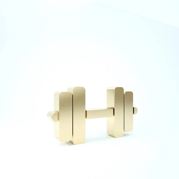 Gold Dumbbell icon isolated on white background. Muscle lifting icon, fitness barbell, gym icon, sports equipment symbol, exercise bumbbell. 3d illustration 3D render