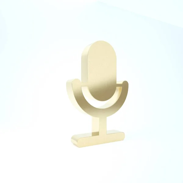 Icona microfono oro isolato su sfondo bianco. Sul microfono radio in onda. Segnale di altoparlante. Illustrazione 3d rendering 3D — Foto Stock