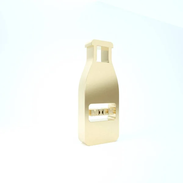 Oro Botella de vidrio cerrada con icono de la leche y la tapa aislada sobre fondo blanco. 3D ilustración 3D render — Foto de Stock