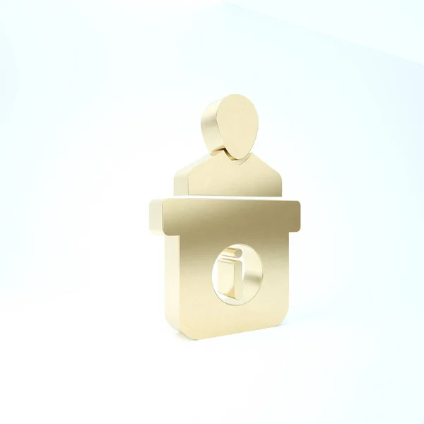 Gold Information Desk Symbol isoliert auf weißem Hintergrund. Männersilhouette am Informationsschalter. Hilfe-Person-Symbol. Informationszähler. 3D Illustration 3D Renderer — Stockfoto