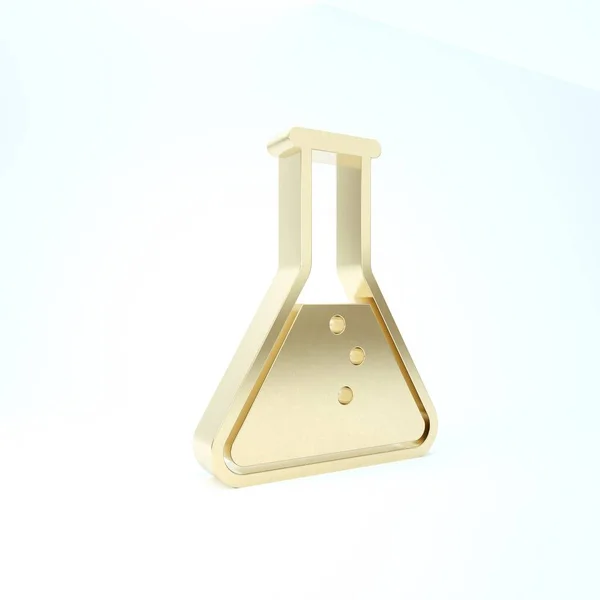 Arany kémcső és lombik - kémiai laboratóriumi vizsgálati ikon izolált fehér alapon. 3d illusztráció 3d render — Stock Fotó