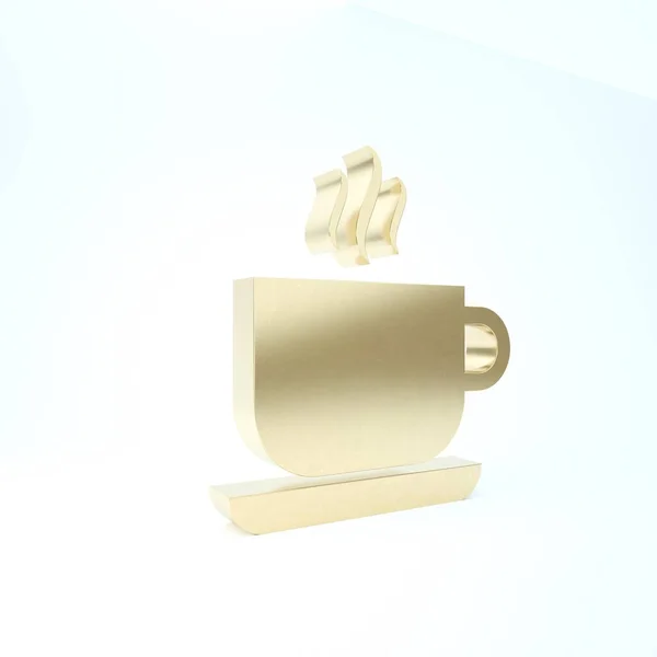 Золотая чашка Coffee иконка изолирована на белом фоне. Чашка чая. Горячий кофе. 3D-рендеринг — стоковое фото