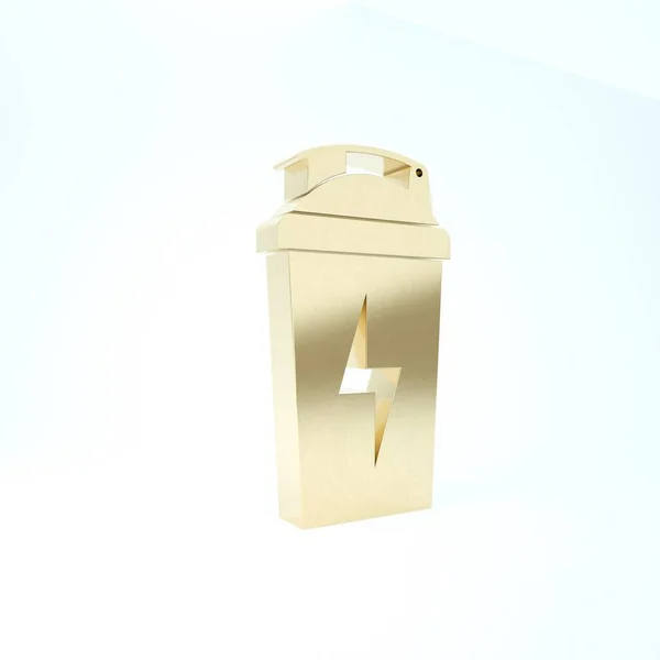 Gold Fitness Shaker ikon isolerad på vit bakgrund. Sport shaker flaska med lock för vatten och protein cocktails. 3D-återgivning för 3D — Stockfoto