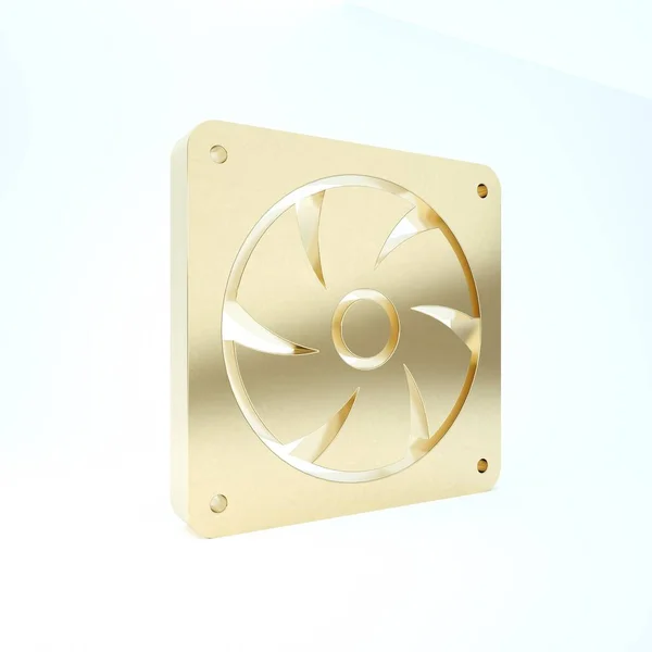 Arany Számítógép hűtő ikon elszigetelt fehér háttérrel. PC hardver ventilátor. 3d illusztráció 3d render — Stock Fotó