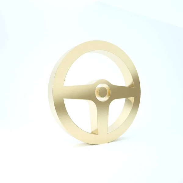 Arany kormánykerék ikon elszigetelt fehér háttérrel. Autó kerék ikon. 3d illusztráció 3D render — Stock Fotó