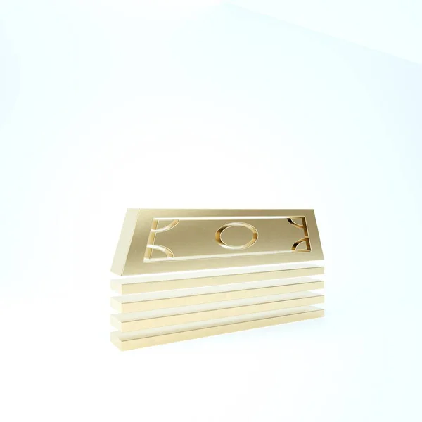 Gold Stacks ícone de dinheiro em papel em dinheiro isolado no fundo branco. Dinheiro empilha notas. Moeda de conta. 3D ilustração 3D render — Fotografia de Stock