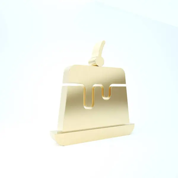 Gold Pudding κρέμα με καραμέλα γάνωμα εικονίδιο απομονώνονται σε λευκό φόντο. 3d απεικόνιση 3D καθιστούν — Φωτογραφία Αρχείου
