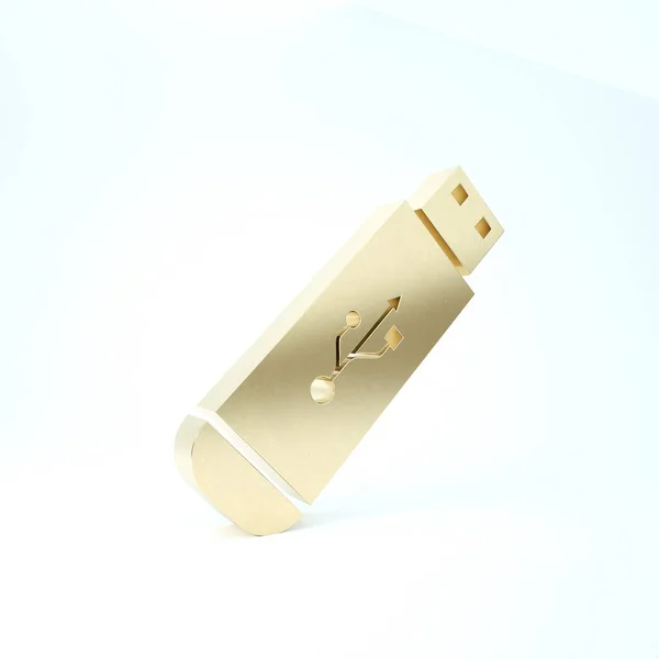 Icono de unidad flash USB de oro aislado sobre fondo blanco. 3D ilustración 3D render — Foto de Stock