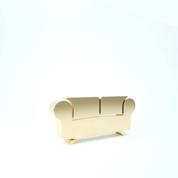 白い背景に金のソファアイコンが隔離されています。3Dイラスト3Dレンダリング — ストック写真