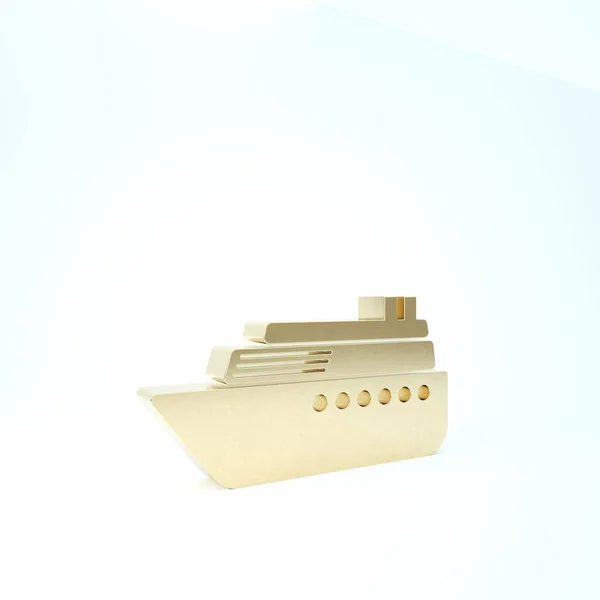 Złota ikona statku izolowana na białym tle. Ilustracja 3d — Zdjęcie stockowe