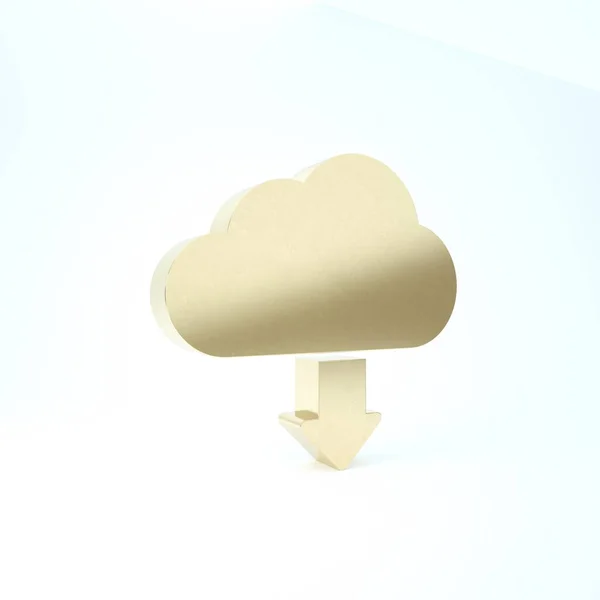 Gold Cloud icona di download isolato su sfondo bianco. Illustrazione 3d rendering 3D — Foto Stock